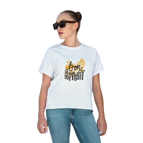 HAMH Round Neck Half Sleeve Printed Bon Appetit T-Shirt for Women (XL)