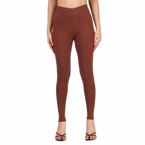 Co Colors Women Coffe Brown Solid Cotton Ankle Length Leggings