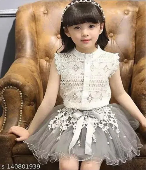 Dino Clothing Baby Kids Tutu Skirt Top Set Dress Beautiful Net Top And Net Skirt Embellished With Lace And Ribbon l 5-6 Years