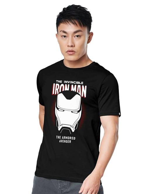 The Souled Store Men Black Printed Cotton T-Shirts