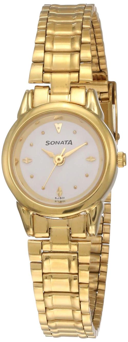 Sonata Analog Dial White Band Gold Watch-Nl8925Ym01W For Men