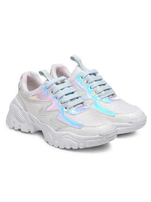 GNIST White Silver Chunky Colour Blocked Women's Sneakers