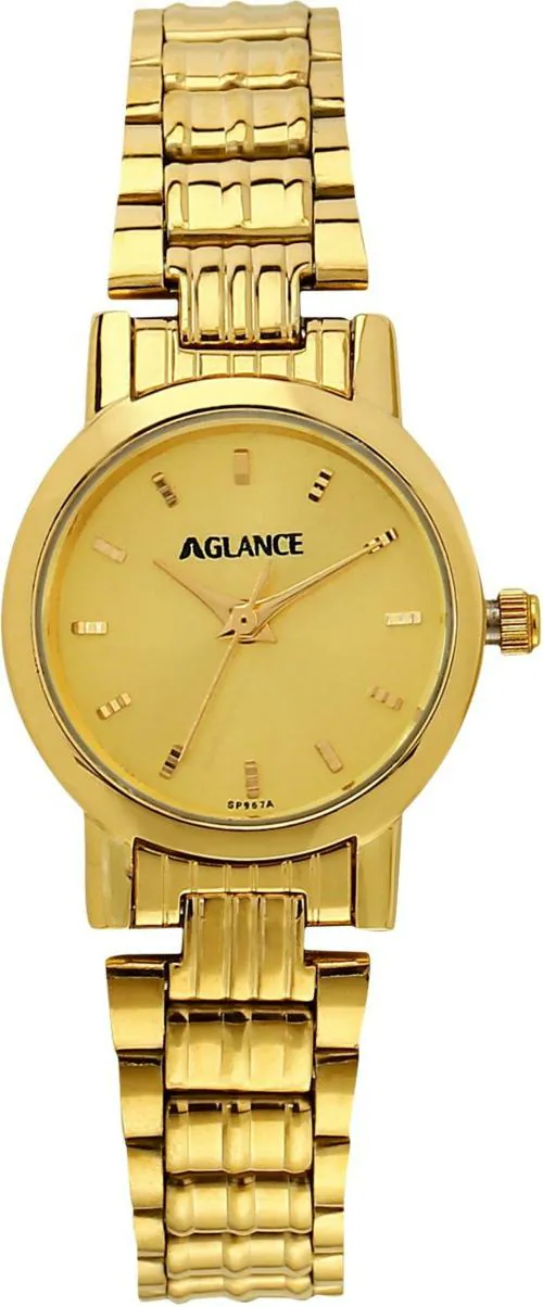 Aglance Analog Gold Dial Gold Strap Watch for Women & Girls (8976YM01)