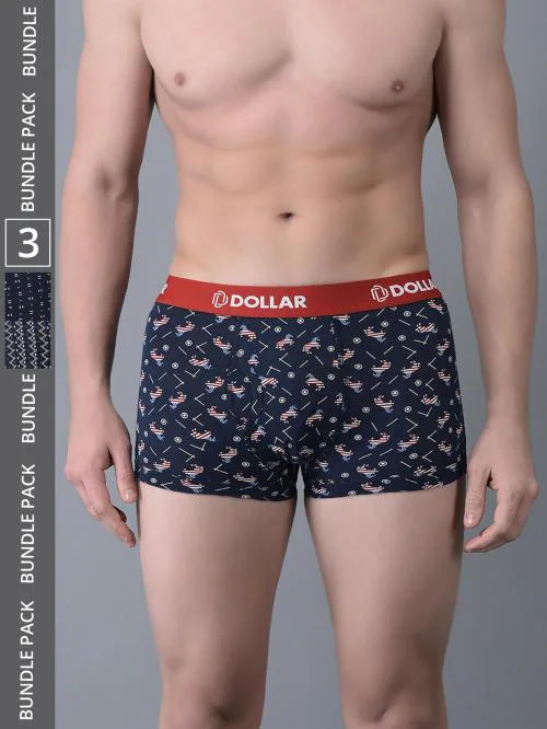 Dollar Bigboss Men's Assorted Pack of 3 Combed Cotton Printed Trunk