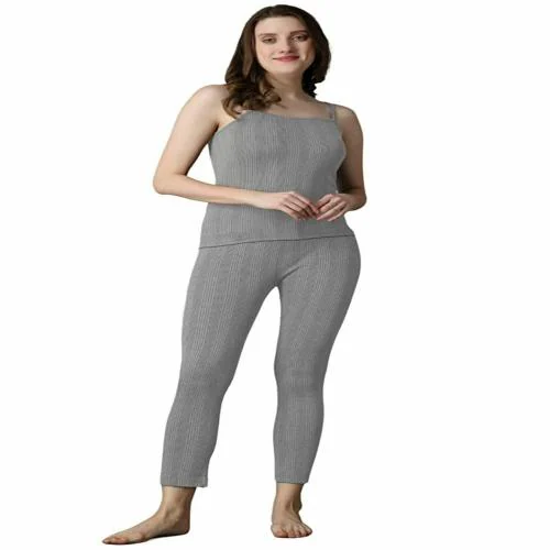 Wearslim Women’s Winter Lightweight Thermal Underwear for Women Bottom and Spaghetti Set with Fleece Lined Soft Warmer - Light Grey, L