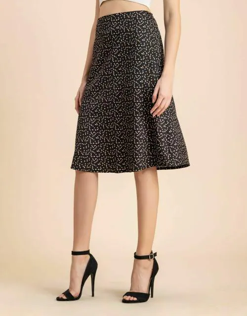 Moomaya Printed A-Line Skirt For Women, Elastic Waist Midi Length Formal Look Skirt