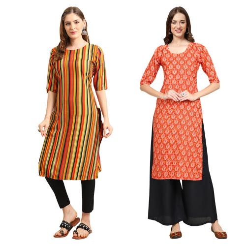 1 Stop Fashion Women's Crepe Digital Print Straight Kurta{Pack of 2}[AJ-356-354-XL]