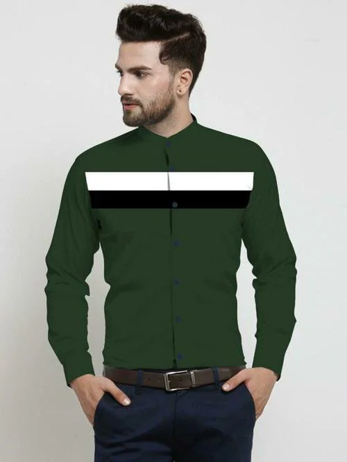 DHARMESH ENTERPRISE Men Green Colorblock Polyester Unstitched Shirt Material (Free Size)
