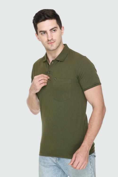 Buy White Moon Men Olive Cotton Blend Solid TShirt Online at Best