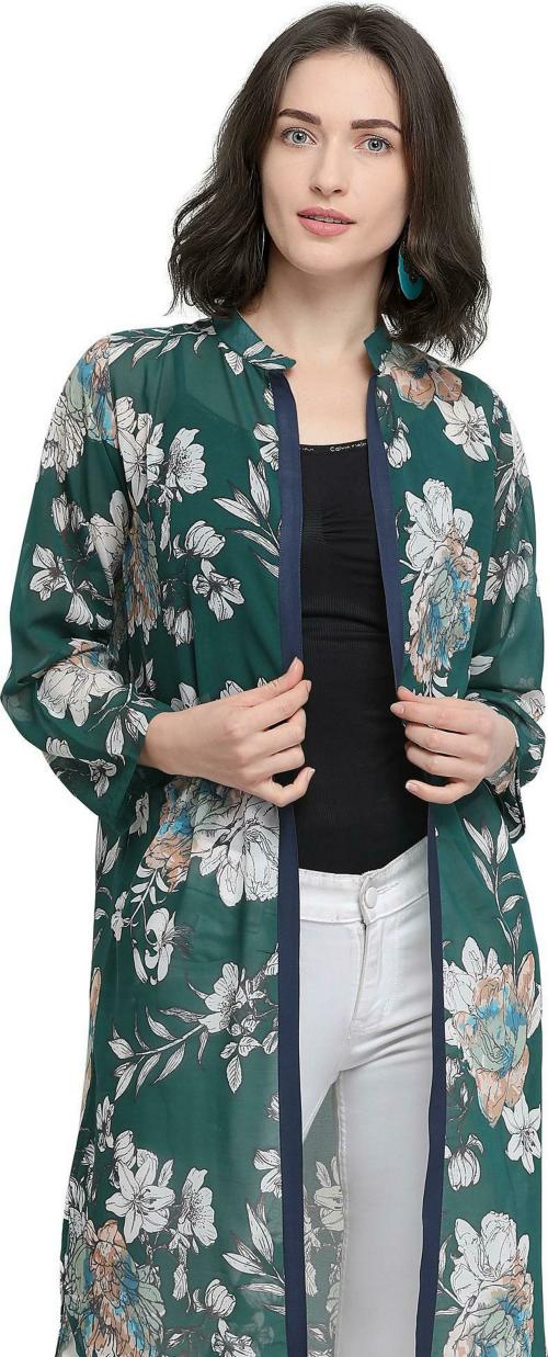 Serein Women Green Floral Polyester Single Shrugs & Boleros