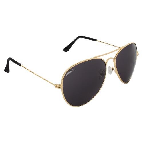Creature Black Aviator Uv Protected Unisex Sunglasses (Lens-Black||Frame-Golden||SUN-005)