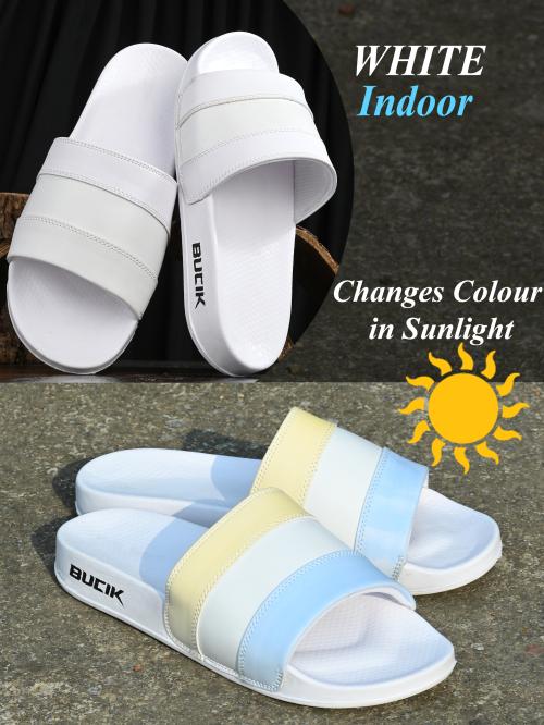 Bucik Men's White Synthetic Leather Slip-On Casual Slides