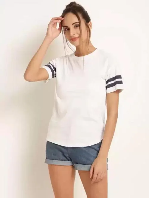 Women Solid Round Neck White T-Shirt(XL)