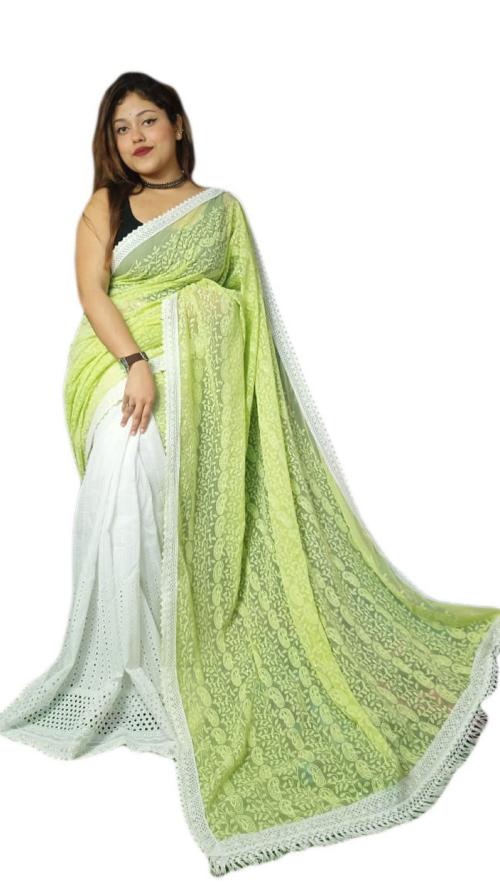 ASWRKI Hakoba Saree Hand Embroidered in Traditional Woven-Light Green