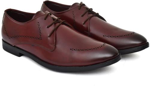 2N2 Maroon Synthetic Leather Men Derby Formal Shoes UK 9