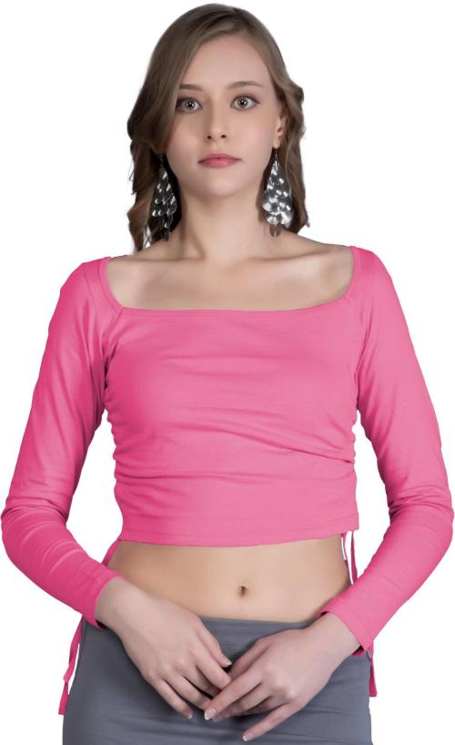 THE BLAZZE Women Pink Solid Pure Cotton Square Neck Blouse (Xs)