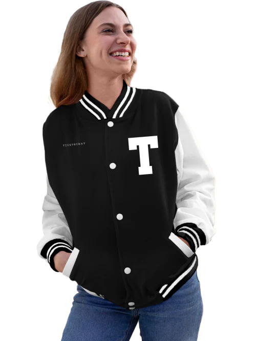 Black - XL Letter 'T' Letterman Varsity Jacket For Women TeesTheDay