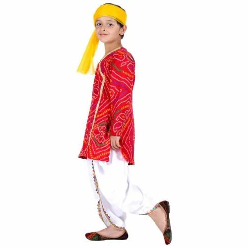 ITSMYCOSTUME Rajasthani Dress For Boys Kids Indian States & Folk Dance Costume Red-White
