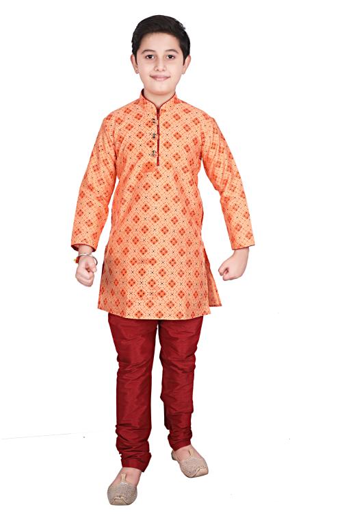 Buy ProEthic Style Developer Kid's Silk Orange Kurta Pajama Set For