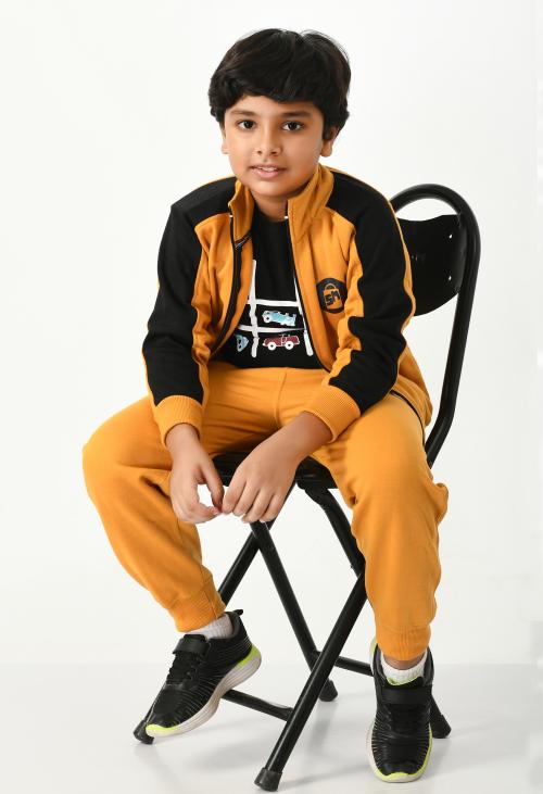 SMSHOPMORE Kids Hooded Track Suit, Regular Fit Striped Design, Hooded Neck Full Sleeve Set for Kids Yoga, Joggers, Gym, Active Wear, Yellow_12-13yrKid