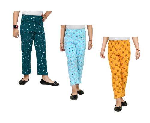 IndiWeaves Girls Printed Cotton Regular Fit Pyjamas Lower (Pack of 3)