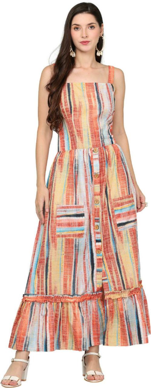HSM HIGH Impero Women Multicolor Embroidered Cotton Blend Full Length Straight Gown
