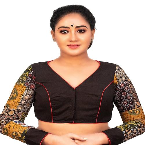 TANJINAS Women's Multicolor Full Sleeves Ajrakh Patchwork Designer Blouse