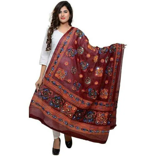 KKC -KIANA DRESSES Women Maroon Embroidered Pure Cotton Dupatta