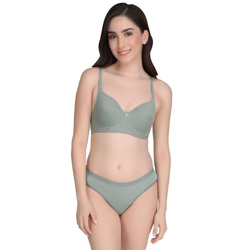 Amar Fashion Lingerie Sets for Women - Sexy Lace Bra and Panty Sets - Comfortable, Elegant Intimate Sleepwear - 2-Piece Lace Bralette with Matching Underwear for Special Occasions (Colour - Light Green) (Size - 32B)