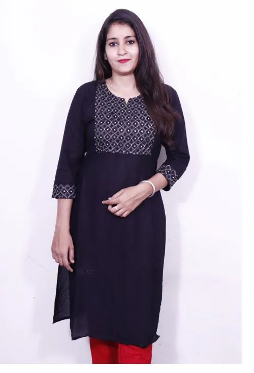 Veeransu Solid Black Kurta for Women