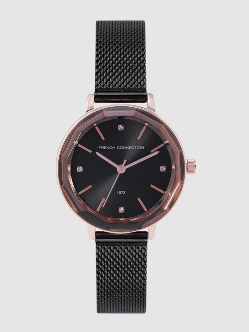 French Connection Analog Multicolor Dial Black Strap Watch For Women