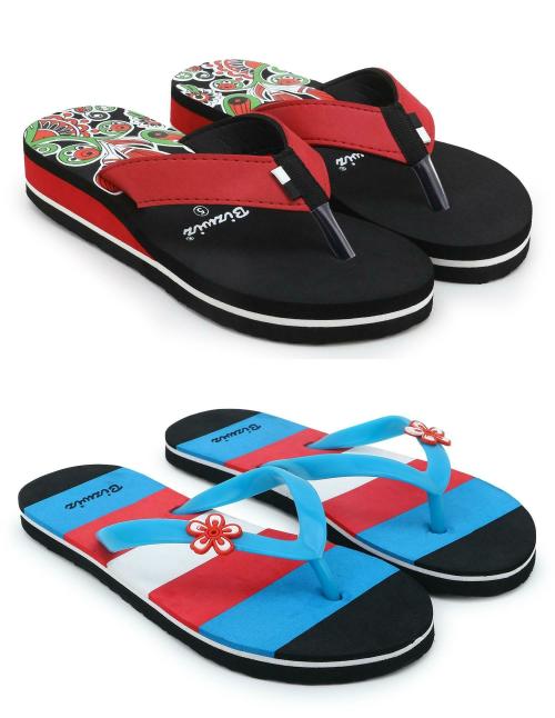 Buy Feens Trendy & Combo of 2 Flip flops/Slippers for Women (Red