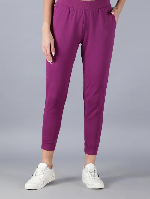 Nimble Solid Purple Fleece Joggers For Women