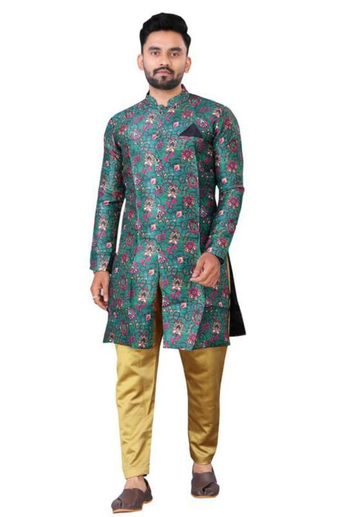 Hirvi Creation Men Green Kurta Pyjama Set - L