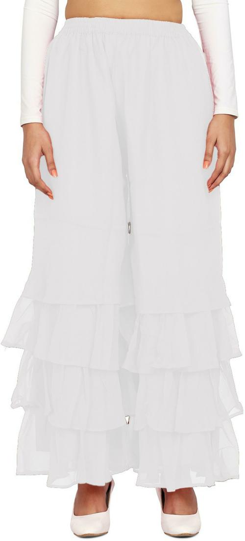 Ramp Bottoms Women White Solid Georgette Palazzo (Free Size)