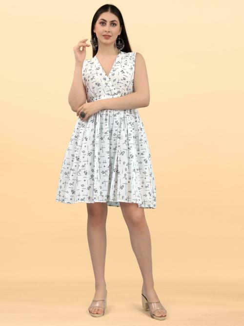 LADIESORA FASHION Women Fit and Flare White Dress (Brown) (XL)