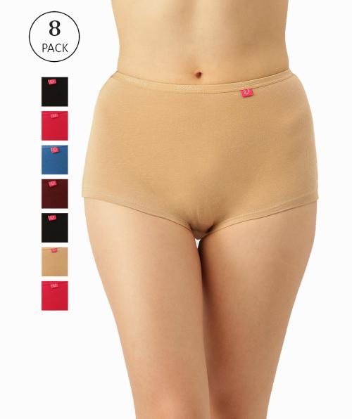 Dollar Missy Women Outer Elastic Solid color Assorted Pack of 8 Boy Shorts