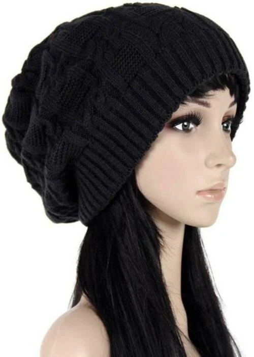 Babji Women Black Long Wool Beanie Cap