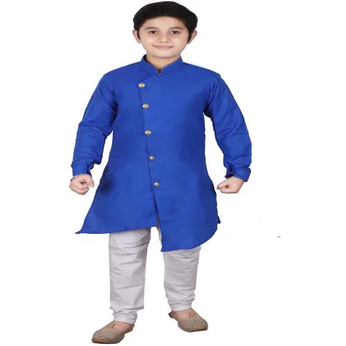 Pro-Ethic Style Developer Kids Royal Blue Cotton Self Design Kurta Pajama Set For Boys