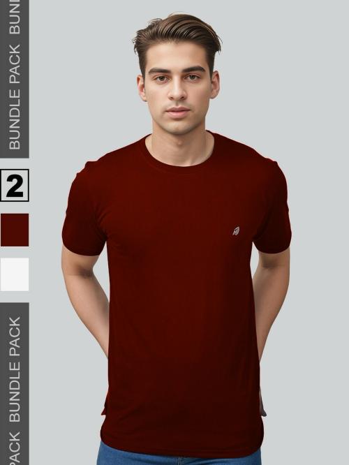 Lux Nitro Pack of 2 Round Neck Tshirt for Men(Maroon_White)