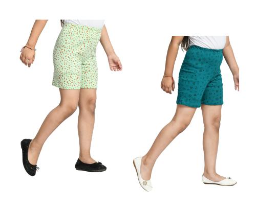 KAYU Girls Printed Cotton Shorts Hotpants Summer Wear (Pack of 2)