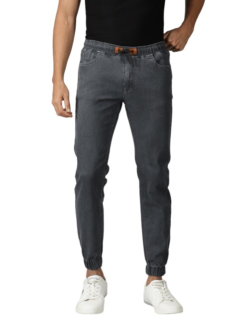 18 Edition Men Mid Rise Solid Jogger Cotton Jeans Grey 30