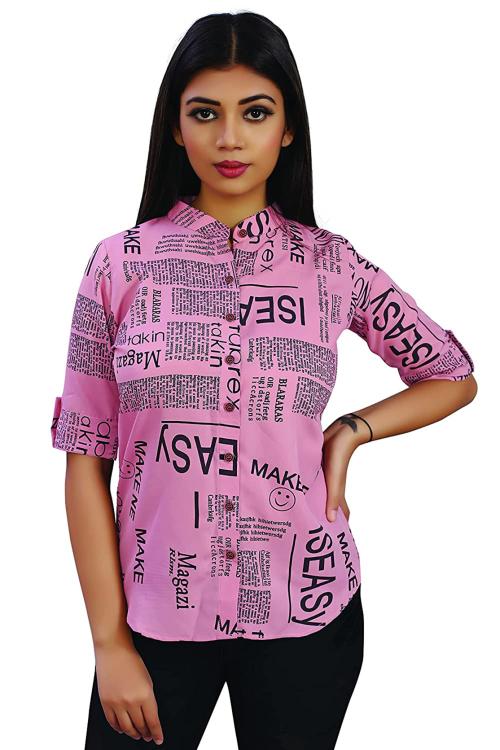 Akash Fashion Women and Girls Pink Polyester Shirt