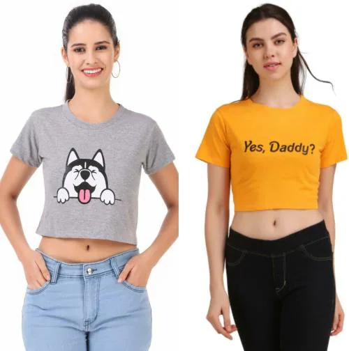 Buy Trendy Rabbit Women Grey and Yellow Graphic Print Cotton Blend