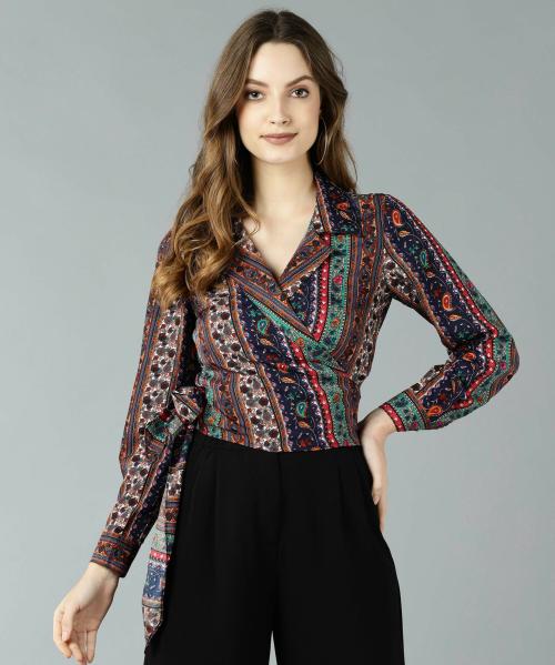 Znx Women Multicolor Printed Crepe Casual Top (Xl)