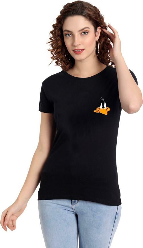 DE TEES Women Black Printed Pure Cotton Tshirt (XL)