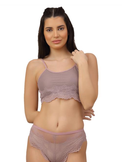 PrettyCat Orange Self Design Lace Bra & Panty Set For Women (PCJ-SET-6045-GJR-30B)