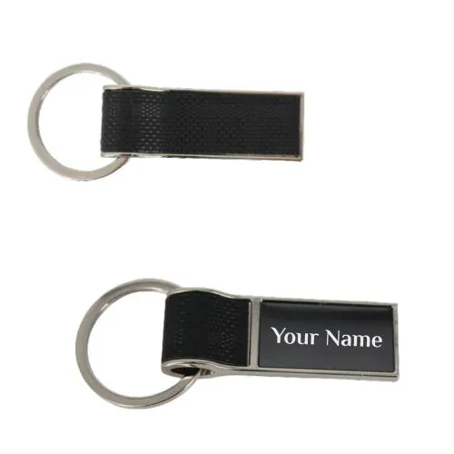 Giftana Personalized Keychain with Name Engraved, Leather Metal Keychain in Black Finish, Customized Keyring for Men & Women, Silver Metal Key chain For Bike Car Personalized Birthday Gift For Friend