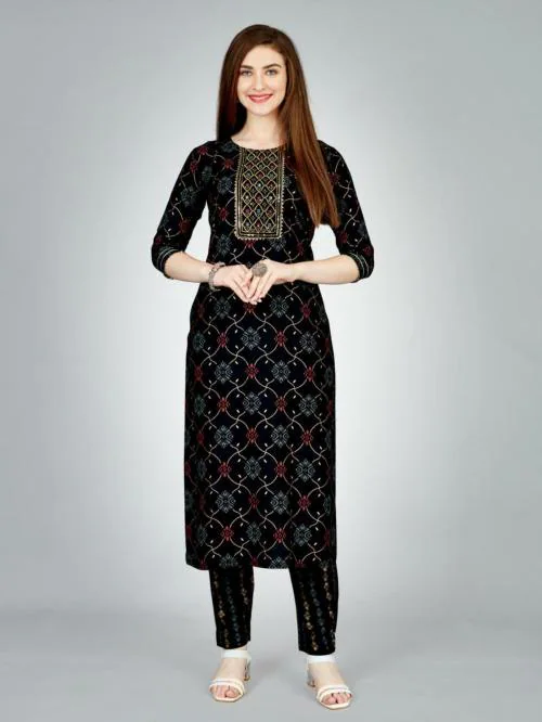 NEED Printed Cotton Straight Kurtis for Women Fancy Kurti for Girls, Regular, Office, College Wear Kurta for Ladies (Kurti & Pant set of 1) (SIZE XXL)