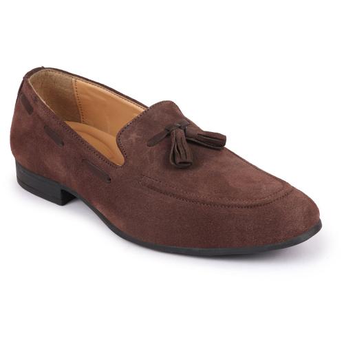 Buy FAUSTO Men Brown Suede Leather Casual Tassel Loafer Shoes Online at